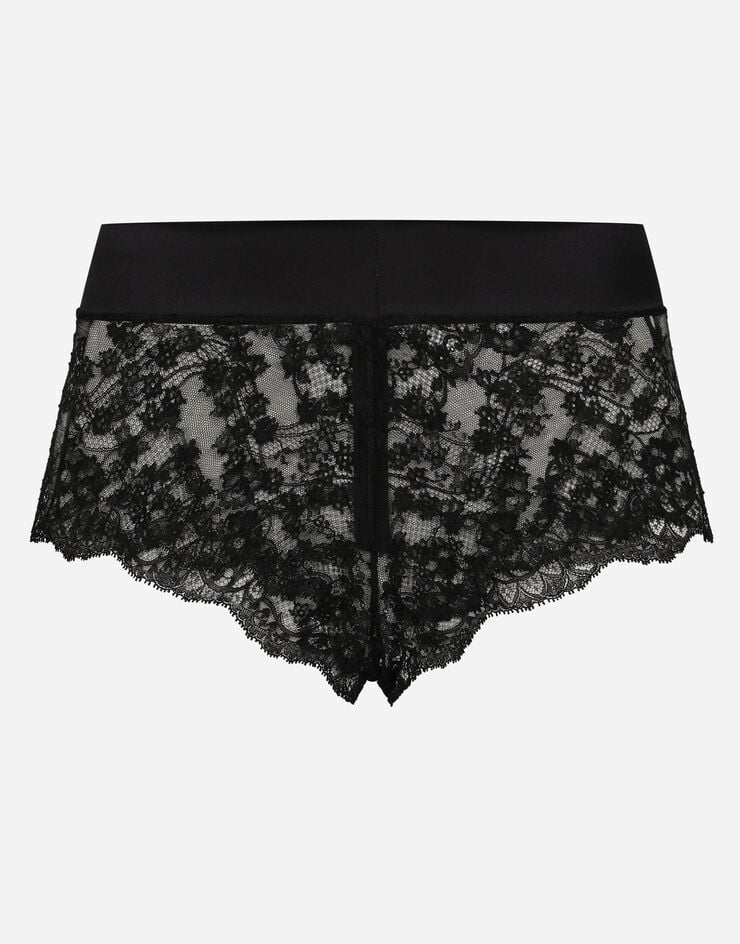Dolce & Gabbana سروال داخلي دانتيل بخصر عال شريط خصر ساتان أسود O2F30TONP94