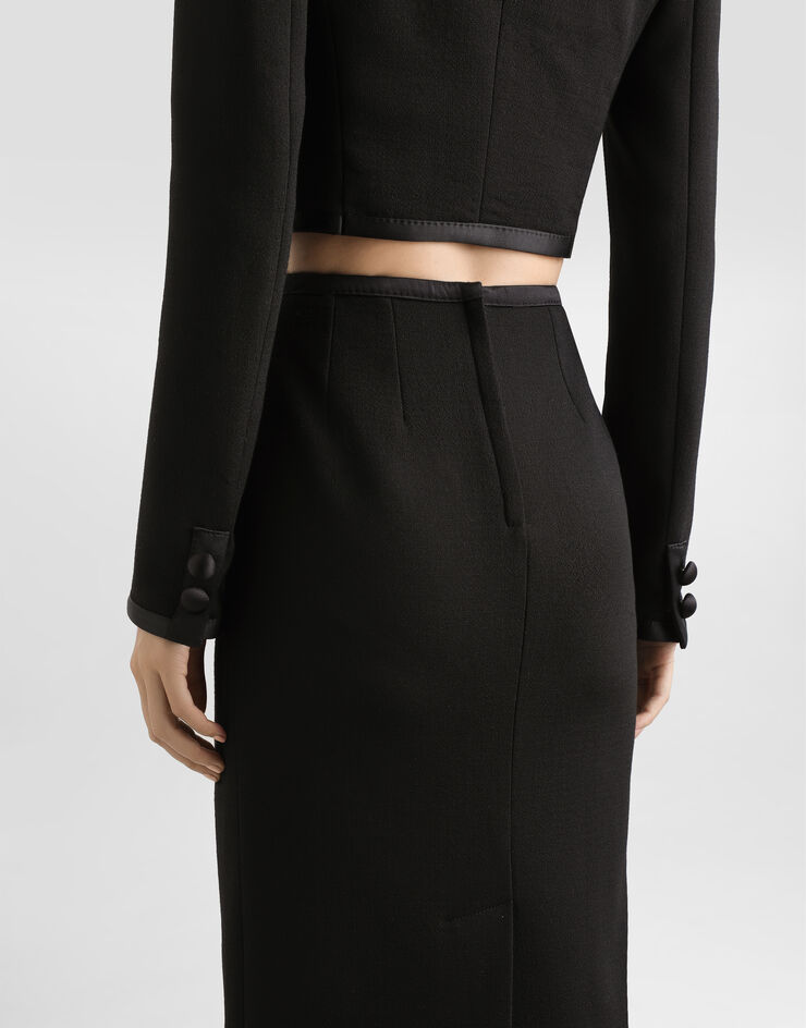 Dolce & Gabbana فستان قلم رصاص من صوف كريب بطول للربلة أسود F4BBPTFUBD2