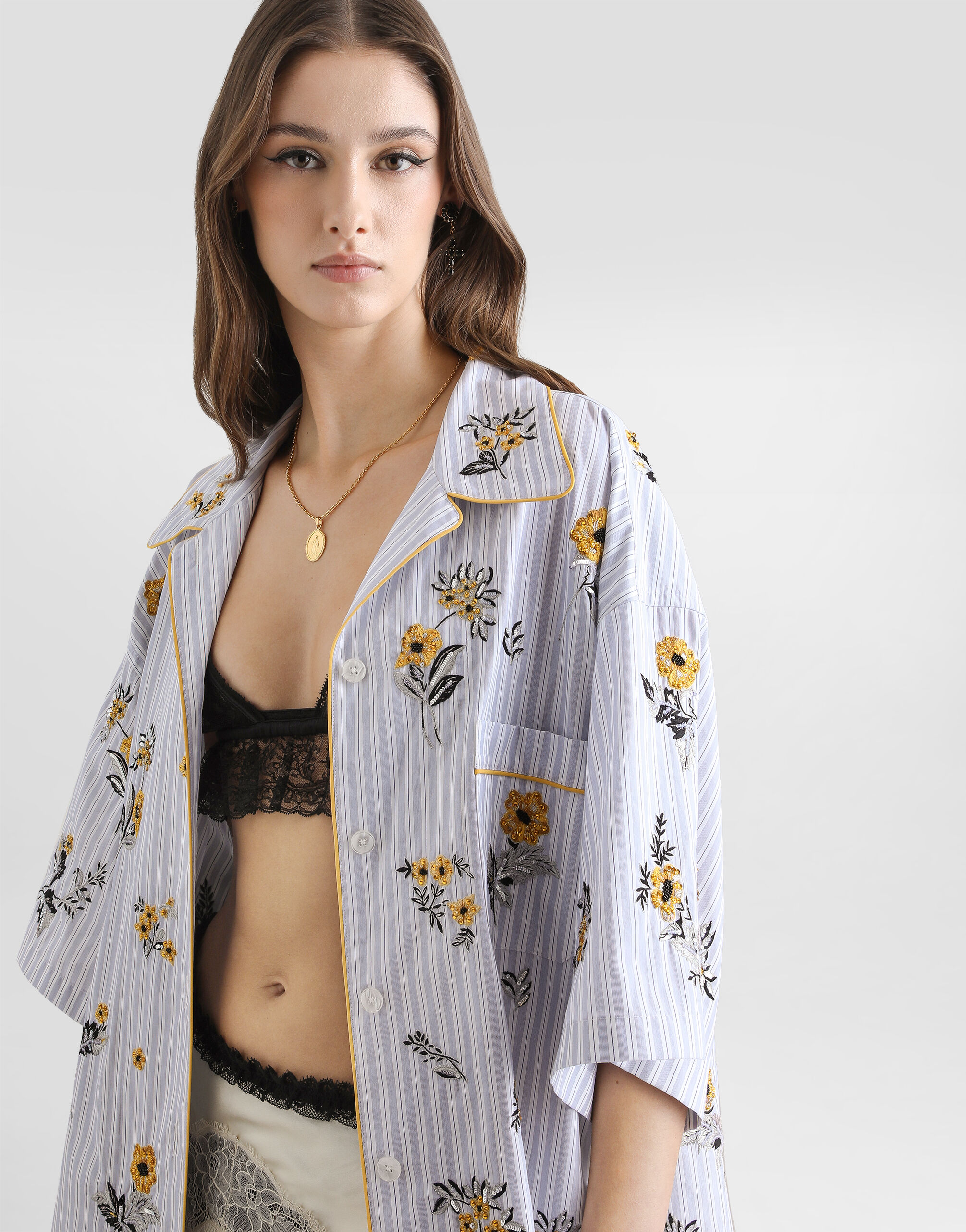 Poplin shirt with floral embroidery in Multicolor for Women