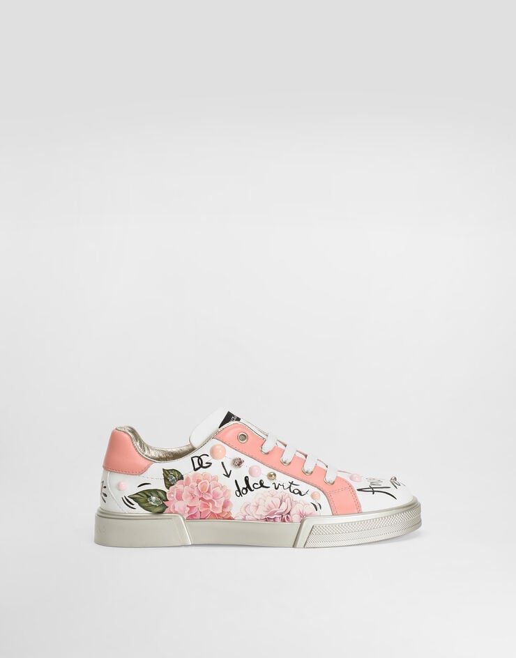 Dolce & Gabbana Portofino light calfskin sneakers with embroidery Multicolor D11390AZ260