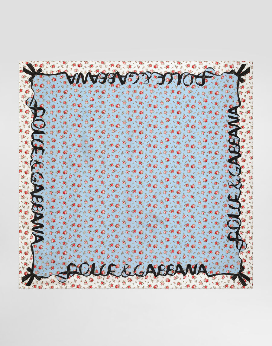 Small rose-print silk twill scarf 90x90