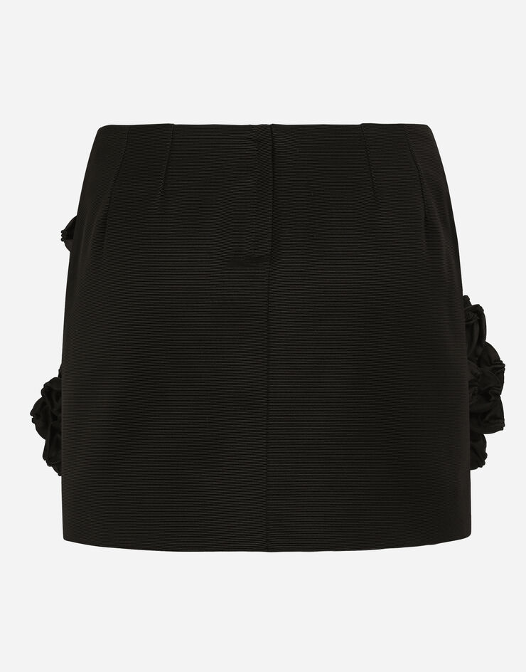 Dolce&Gabbana Short Ottoman skirt with floral appliqué Black F4CC8ZFUTA7