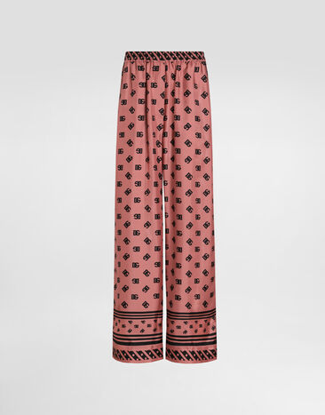 Dolce & Gabbana Silk satin jacquard pajama pants with all-over DG logo Pink F6GAUTFU2L8