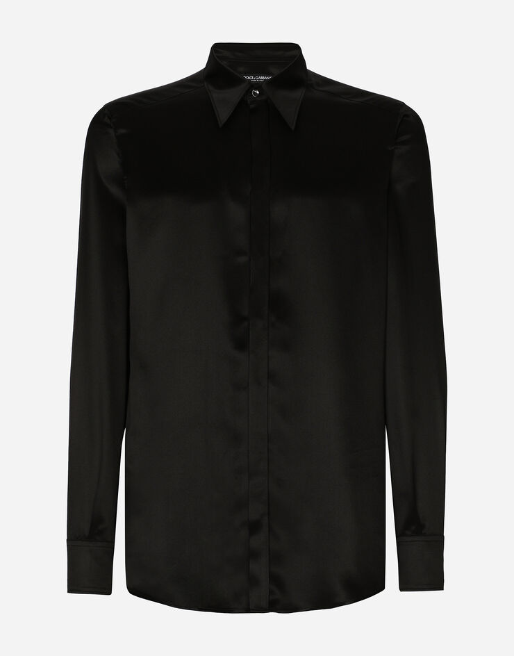 Dolce & Gabbana قميص ساتان حريري بقصة مارتيني أسود G5JL8TFU1AU