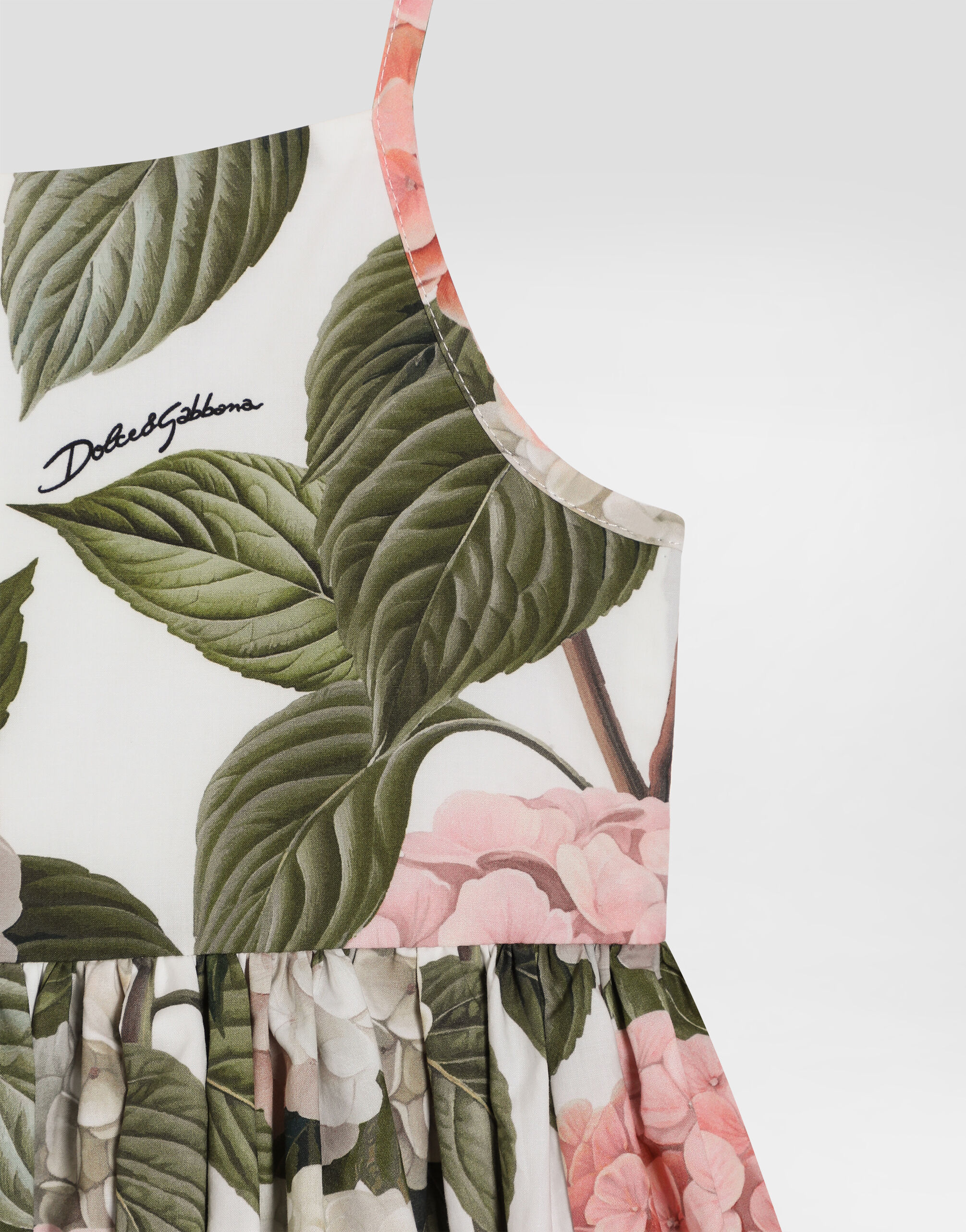 Hydrangea-print poplin dress in Multicolor for Girls