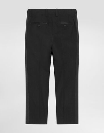 Dolce & Gabbana Pantalón clásico en mezcla de lana y raso duquesa Negro L44P64FUBE7