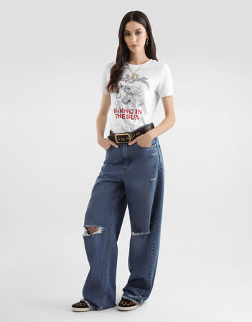 Dolce & Gabbana تي شيرت من جيرسي بتطريز وبطبعة White F8N08ZGDDMV