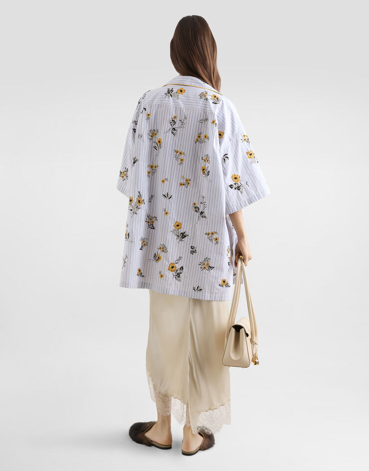 Dolce & Gabbana Poplin shirt with floral embroidery Multicolor F5U45ZGDDR9