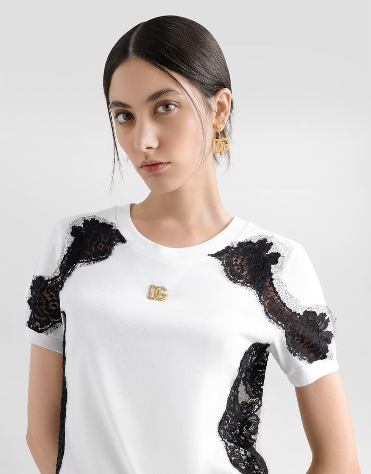 Dolce & Gabbana DG 徽标与蕾丝细节平纹针织 T 恤 多色 F8N08TGDB7U