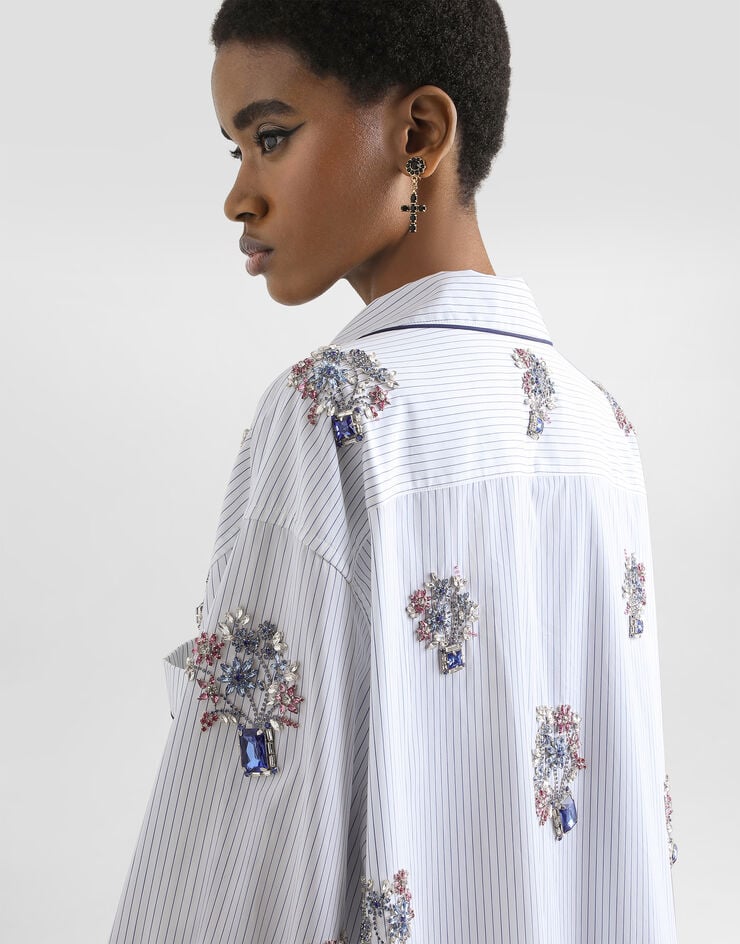 Dolce & Gabbana Poplin shirt with crystal flower embroidery Multicolor F5U26ZGDDSK