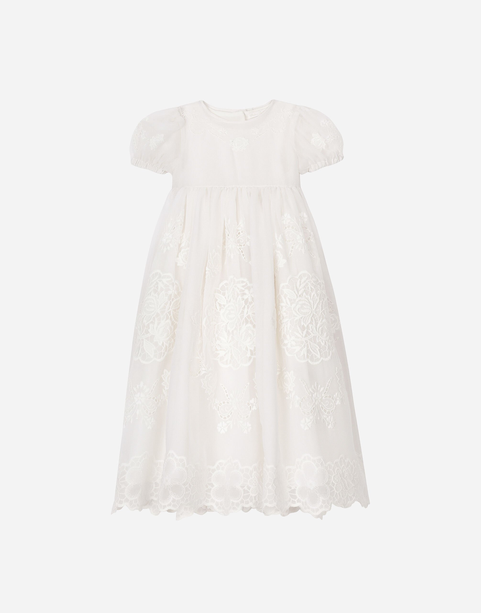 DolceGabbanaSpa Empire-line embroidered chiffon christening dress with short sleeves White L2JM6XG7J6Y