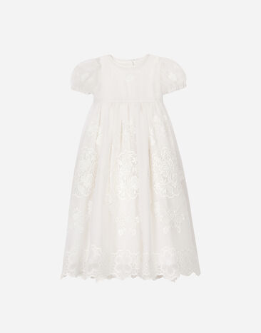 Dolce & Gabbana Empire-line embroidered chiffon christening dress with short sleeves Print L23DP2HS5QR