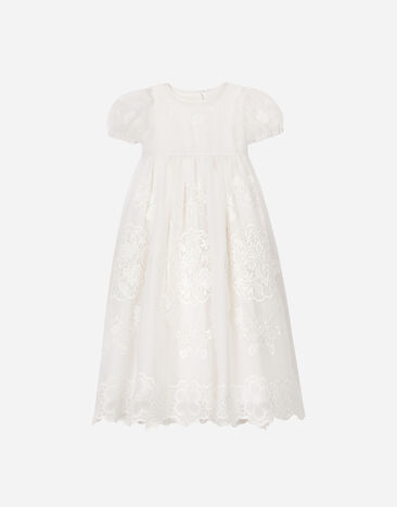 Dolce & Gabbana Vestido de bautizo de manga corta en chifón bordado con corte imperio Blanco L0EGG2FU1L6