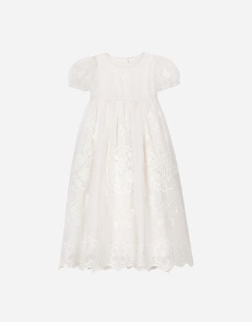 Dolce & Gabbana Empire-line embroidered chiffon christening dress with short sleeves Multicolor L4J835G7D7Z
