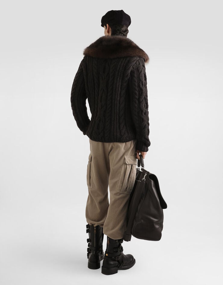 Dolce & Gabbana Wool pullover with fur collar Brown GXY47TJGMB5