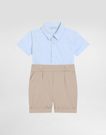 Dolce & Gabbana Gabardine and jacquard romper suit with polka-dots and DG logo with patch Azure L14S27FR50R