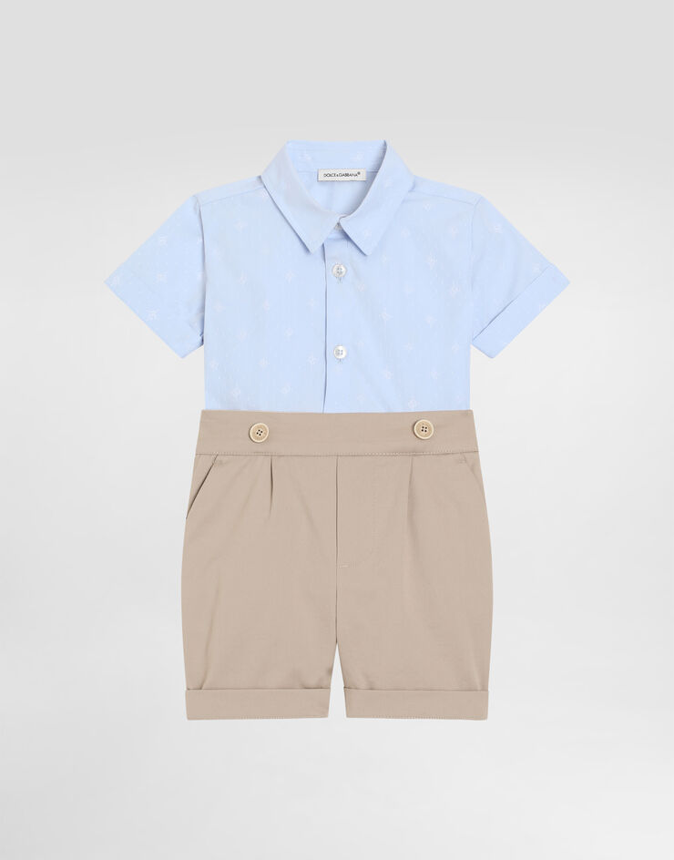 Dolce & Gabbana Gabardine and jacquard romper suit with polka-dots and DG logo with patch Multicolor L11O94G7N9J