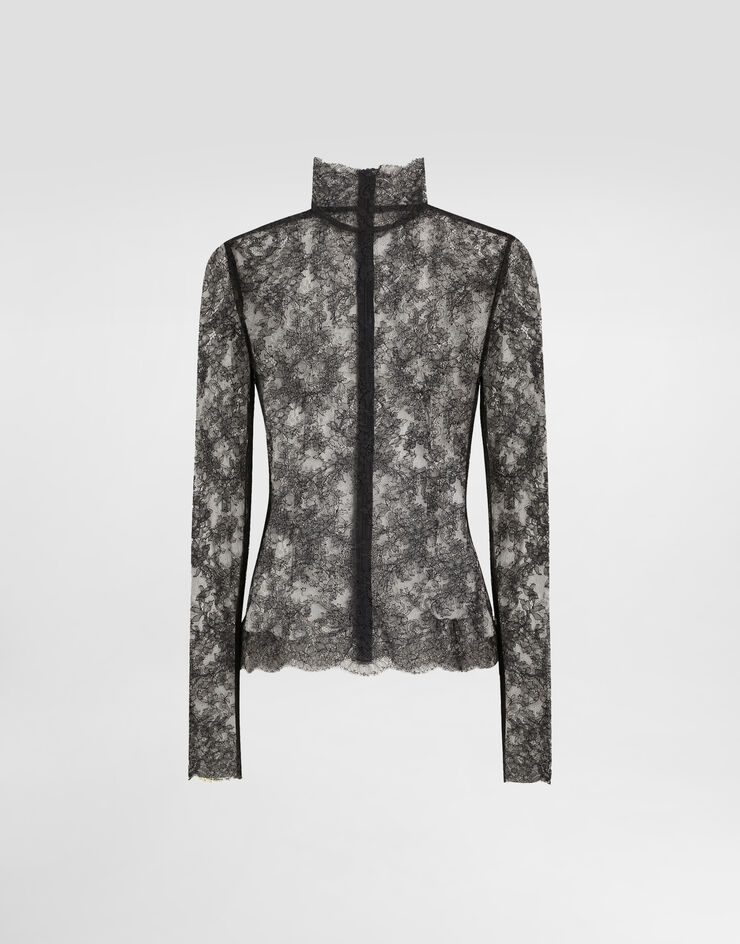 Dolce & Gabbana Oberteil mit hohem Kragen aus floraler Spitze Mehrfarbig F7AL5THLM8C