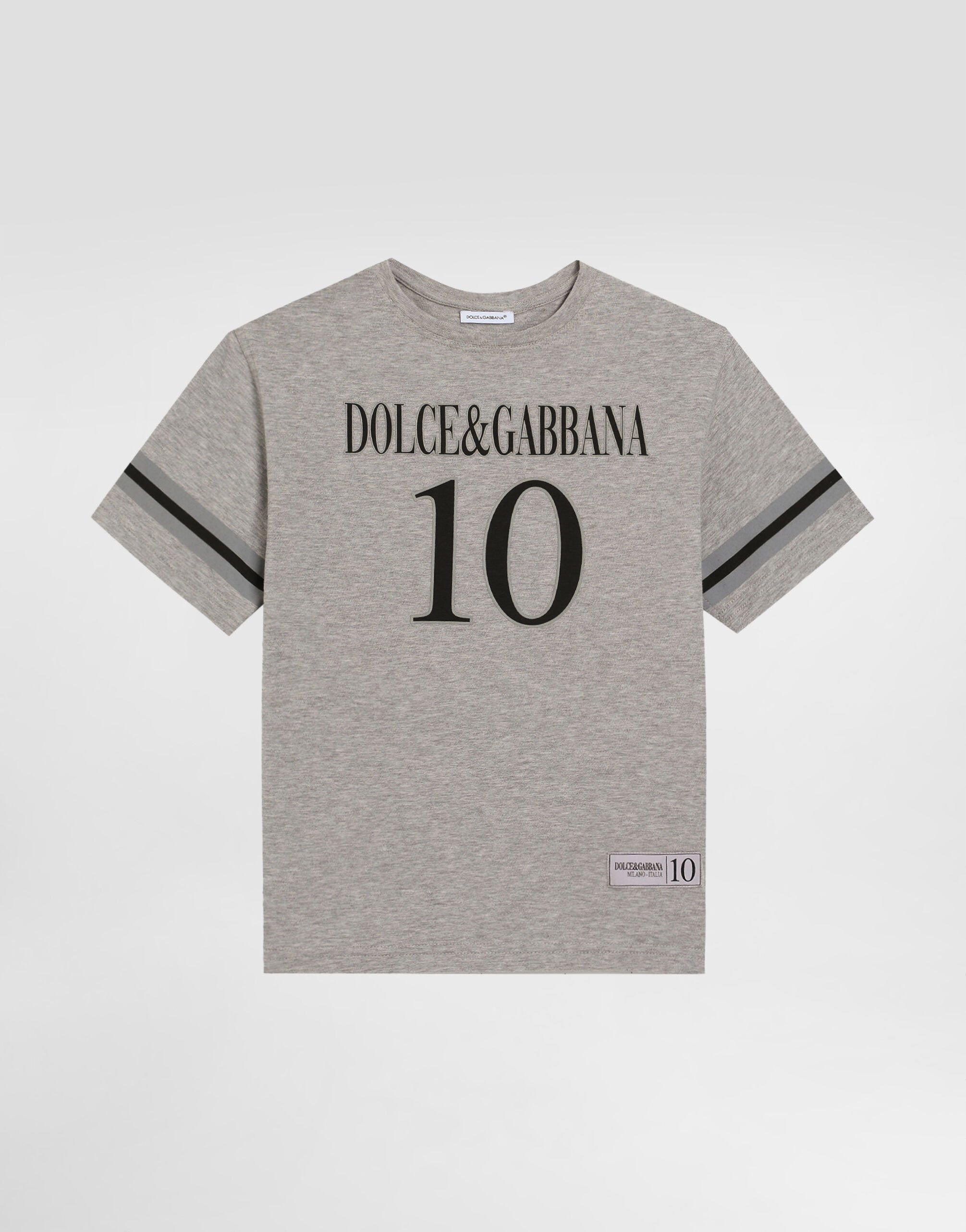 Tシャツ・カットソー DOLCE  GABBANA Men T Shirts G8PN9TG7O2D S8292 GREY Cotton T-shirt with embroidery in Grey for Men