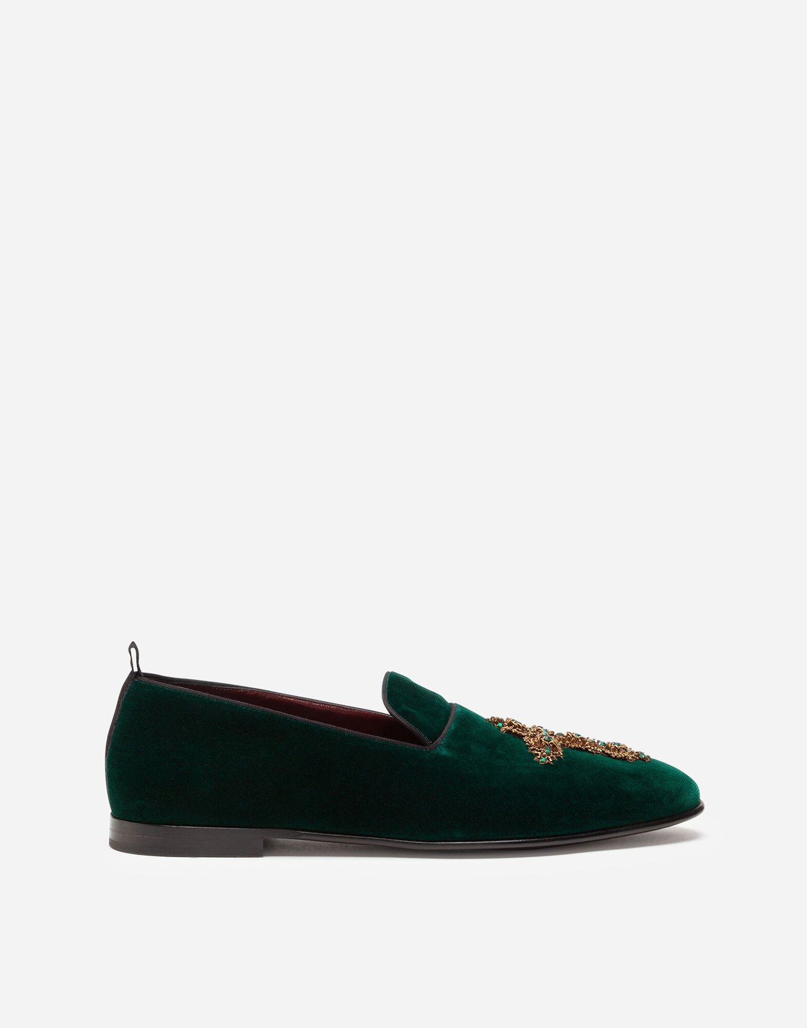 Velvet slippers with embroidery in GREEN for Men Dolce Gabbana