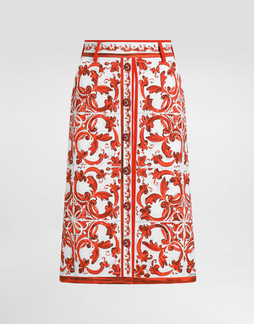 Dolce & Gabbana Majolica-print brocade skirt with jewel buttons Multicolor F4CO1ZGDDRF