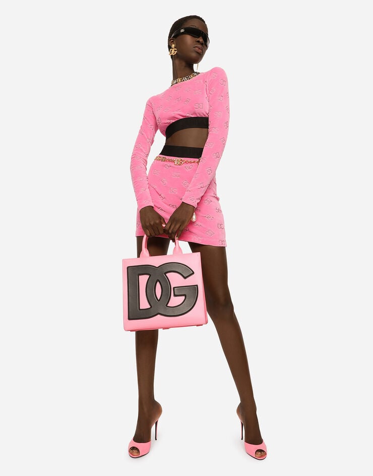 Dolce & Gabbana Flocked jersey miniskirt with all-over DG logo Pink F4CH0TFJ7DL