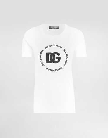 Dolce & Gabbana T-Shirt aus Interlock mit DG-Logo Weiss F8T00ZHU7H8