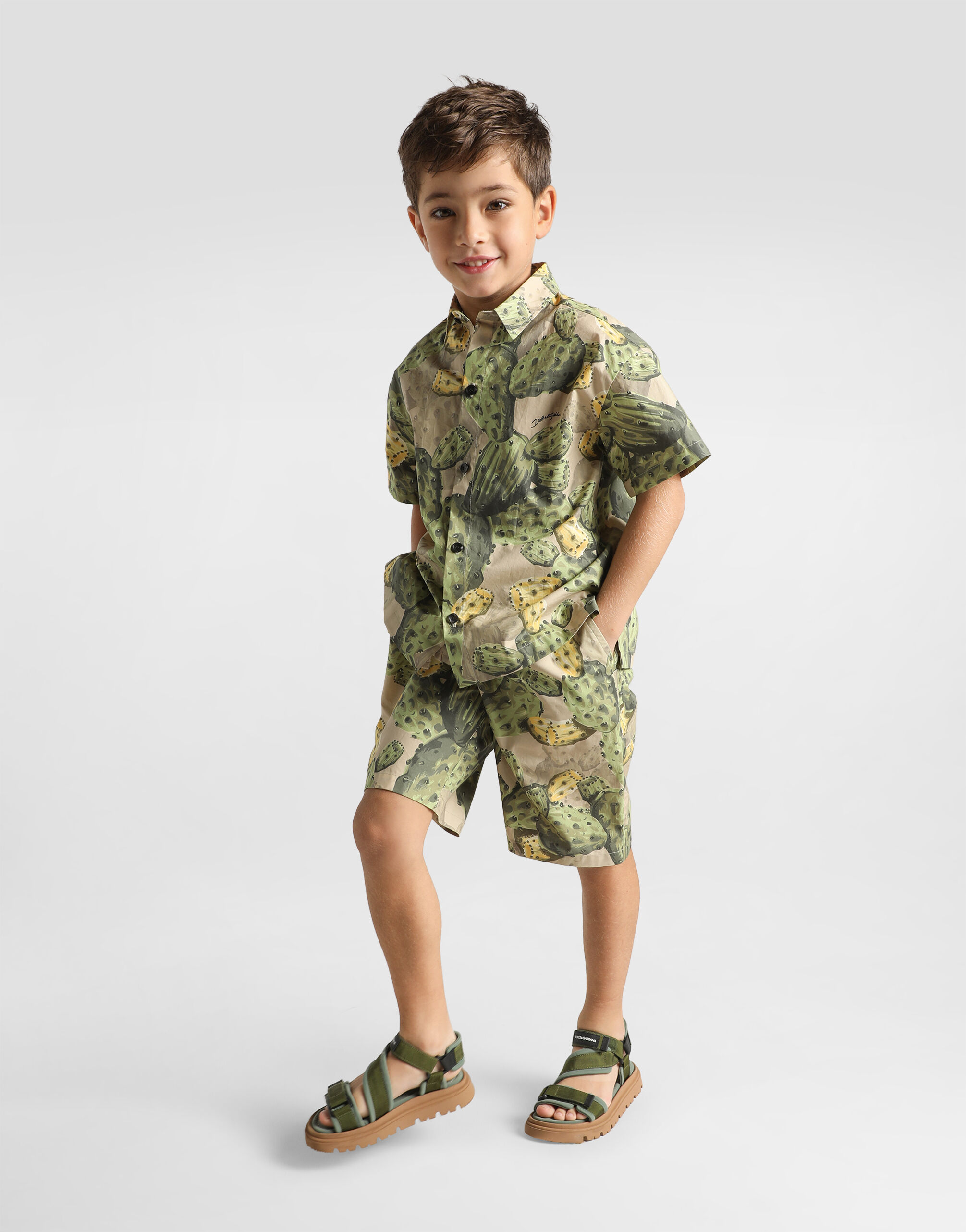 Cactus-print poplin bermuda shorts in Multicolor for Boys