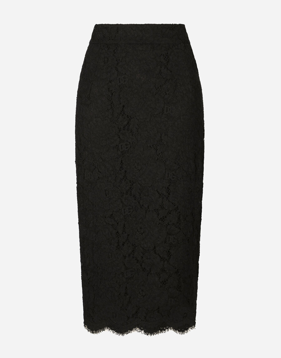 Branded stretch lace midi skirt