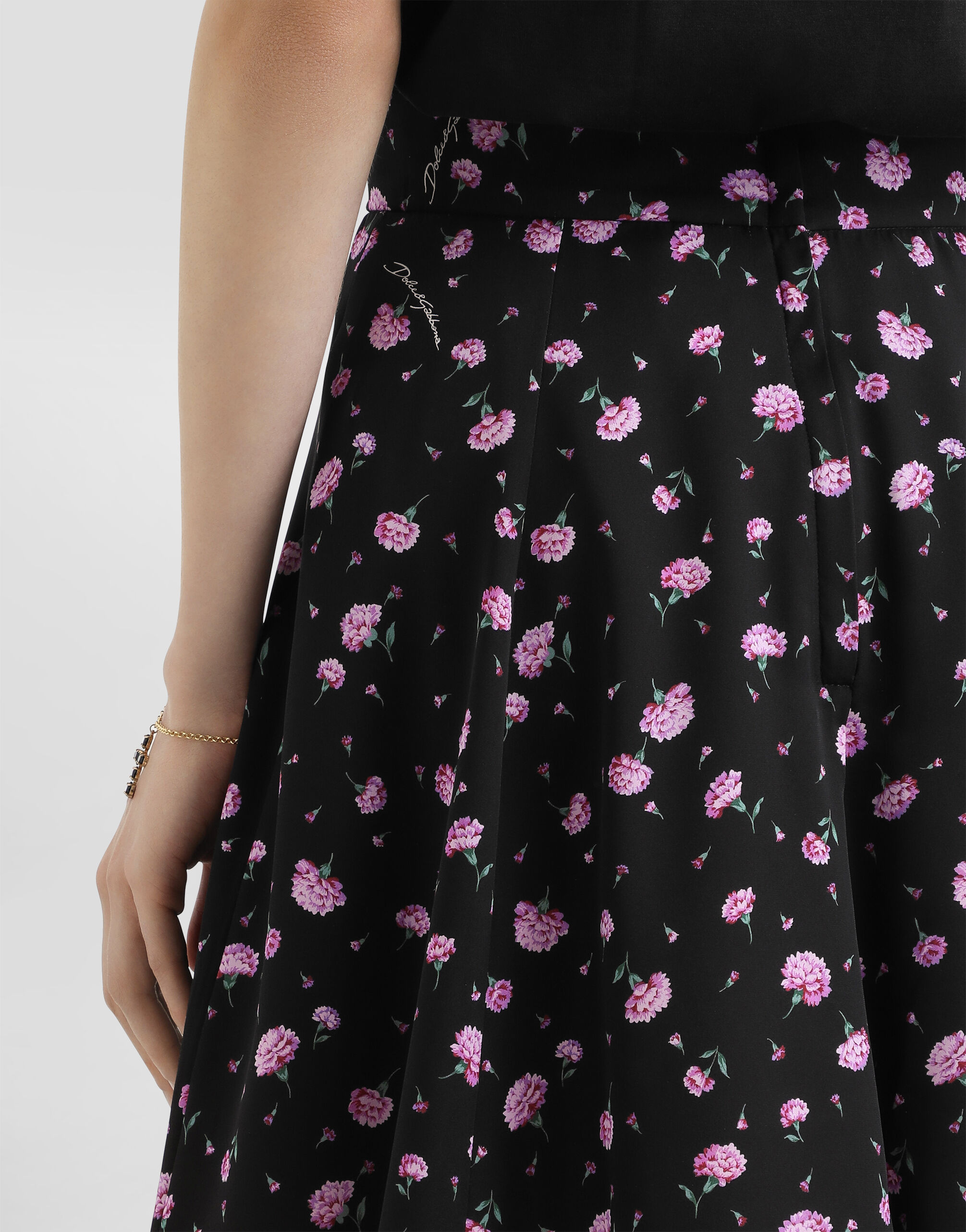 Carnations-print silk canvas skirt in Multicolor for Women