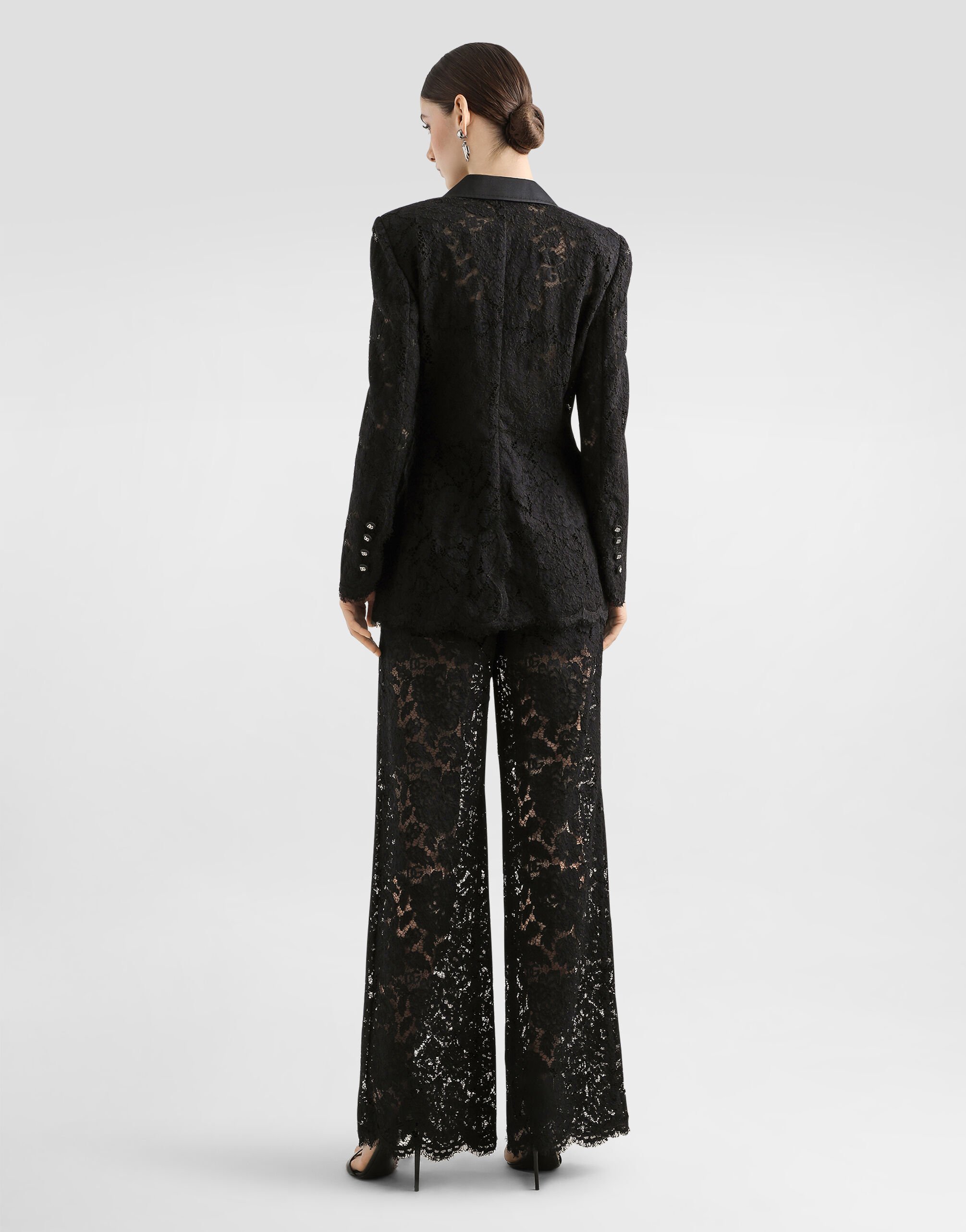 Flared branded stretch lace pants in Black for Women
