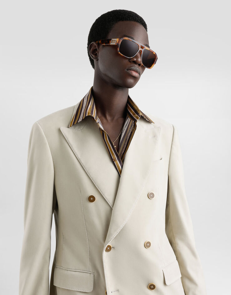 Dolce & Gabbana Chaqueta de botonadura doble en terciopelo Beige G2TV8TFUWCU