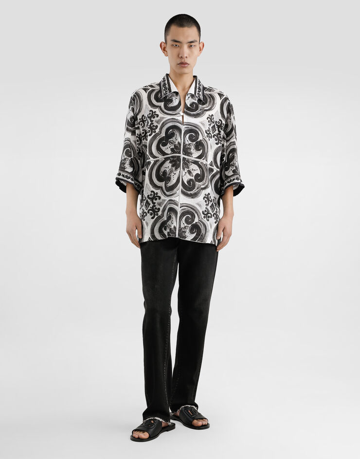 Dolce & Gabbana Льняная рубашка Hawaii с принтом в стиле майолики разноцветный G5GJ8TFP4M8