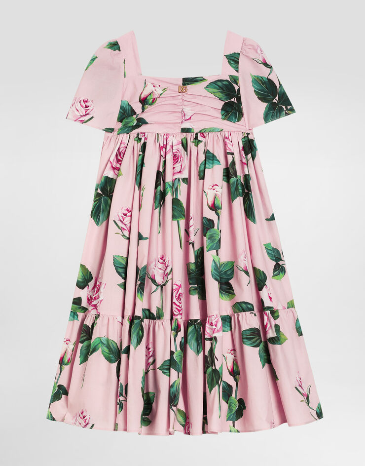 Dolce & Gabbana Kleid aus Popeline mit Rosenprint Drucken L53DE7HS5S7