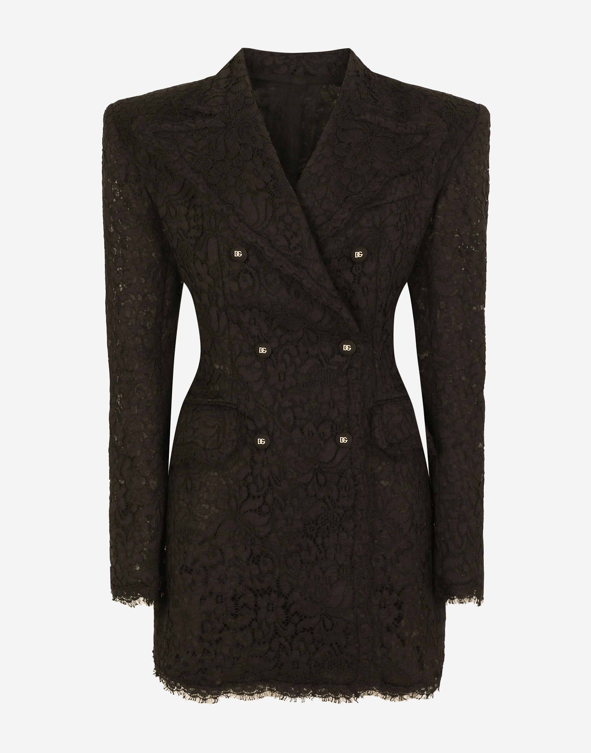 Dolce & Gabbana Double-breasted cordonetto lace jacket Black F26AHTFU23Q
