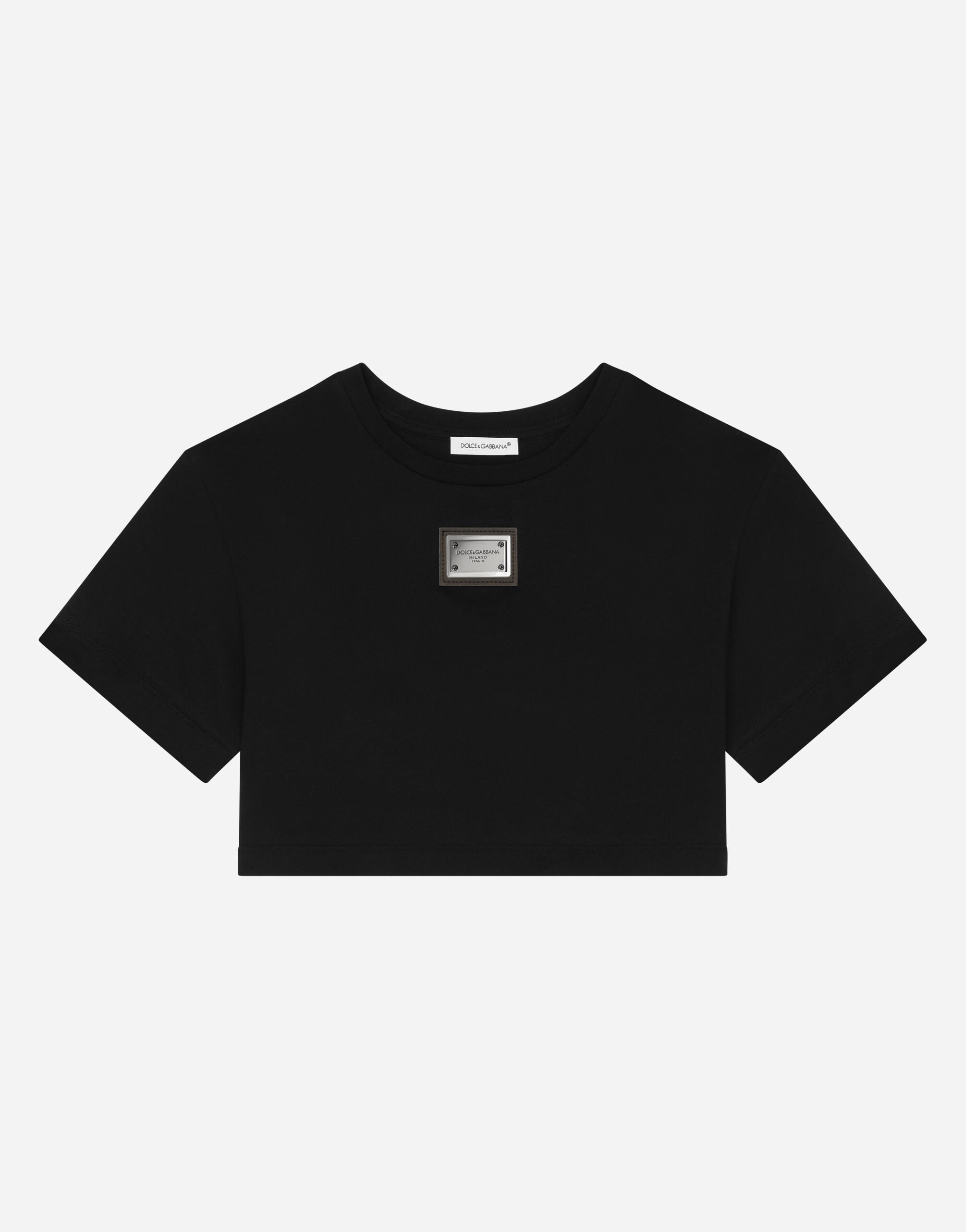 Dolce & Gabbana Jersey T-shirt with logo tag Negro L5JW9NG7L1J