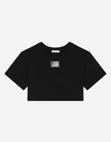 Dolce & Gabbana Jersey T-shirt with logo tag Negro L5JW9NG7L1J