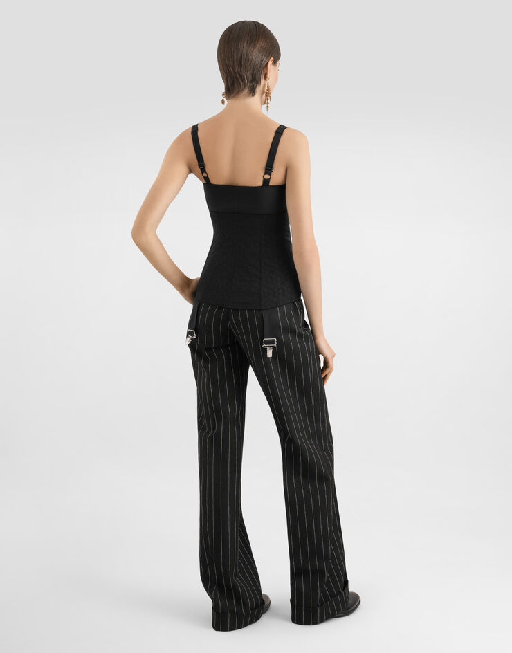 Dolce & Gabbana Lace and elasticated fabric bodysuit with deep neckline and conical cups Black F7AR0TGDC1O