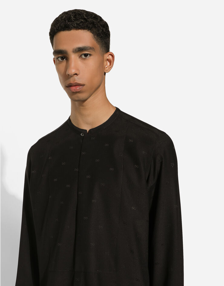 Dolce & Gabbana قميص حرير بقصة مارتيني وبلاسترون أسود G5LF8TFJ1FK