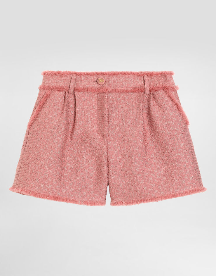 Dolce & Gabbana Raschel tweed shorts with logo button Pink L53Q35HUMUA