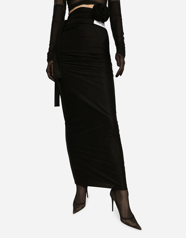 Dolce & Gabbana KIM DOLCE&GABBANA Long spandex jersey skirt with belt Black F4CMWTFUGPH