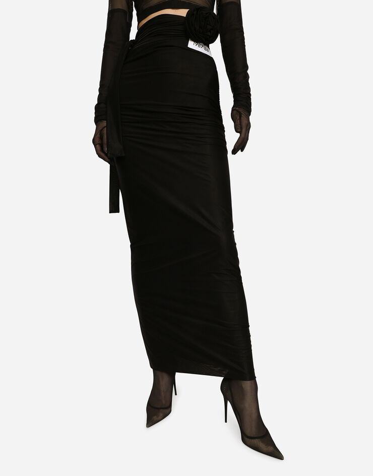 Dolce & Gabbana KIM DOLCE&GABBANA Falda larga de punto indesmallable con cinturón Negro F4CMWTFUGPH