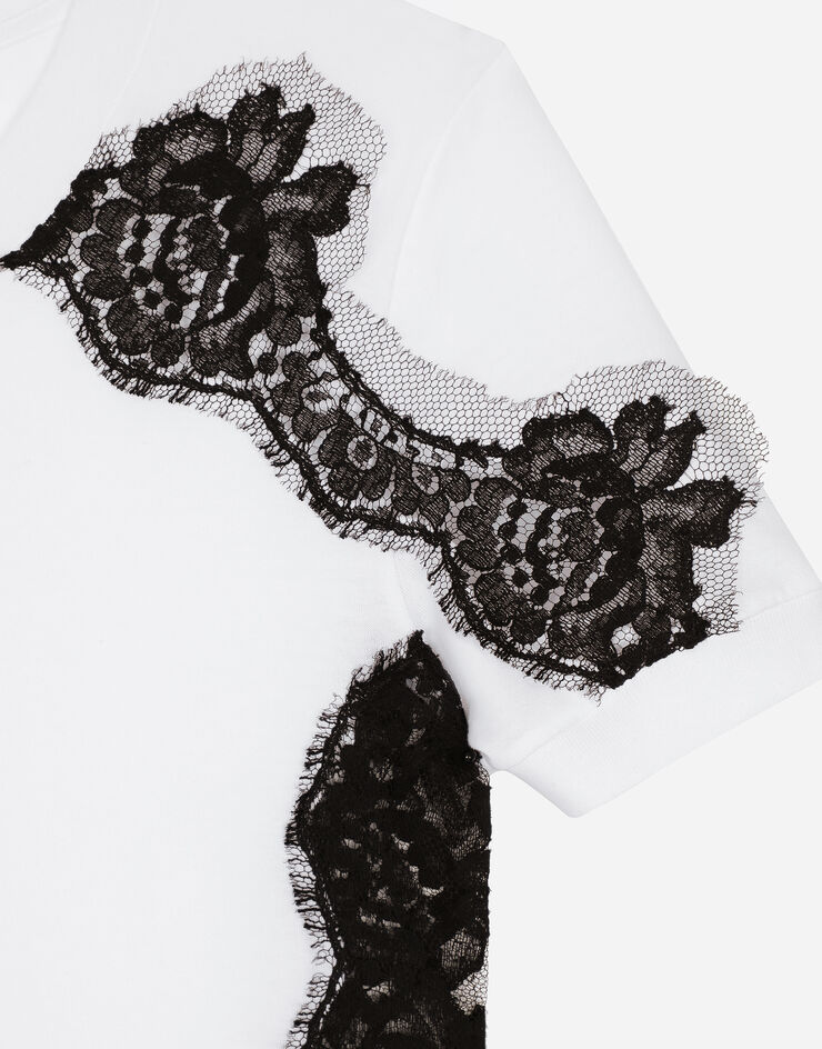 Dolce & Gabbana DG 徽标与蕾丝嵌花平纹针织 T 恤 白 F8N08TGDB7U