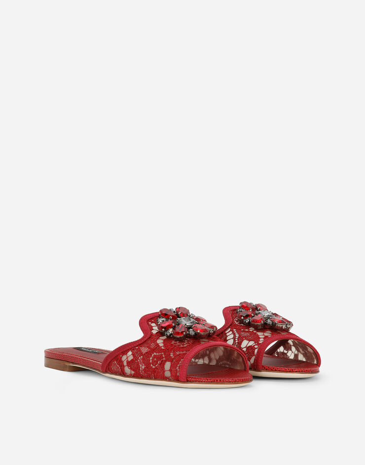 Dolce & Gabbana Slippers in lace with crystals Dark Red CQ0023AG667