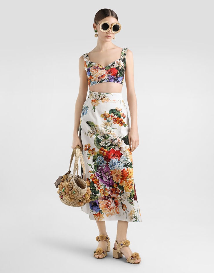 Dolce & Gabbana Top corsetero con estampado de buqué de flores Imprima F7Y28TFSRQU