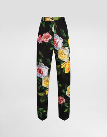 Dolce & Gabbana Pantalones sastre de brocado con estampado de peonías y rosas Imprima FTAM2TFS9AH