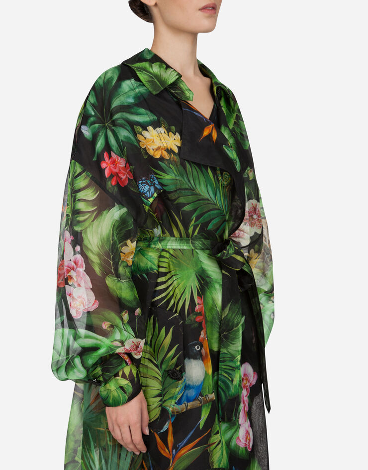 Dolce & Gabbana ORGANZA TRENCH COAT WITH JUNGLE FOREST PRINT MULTICOLORE F0Z73TGDU47