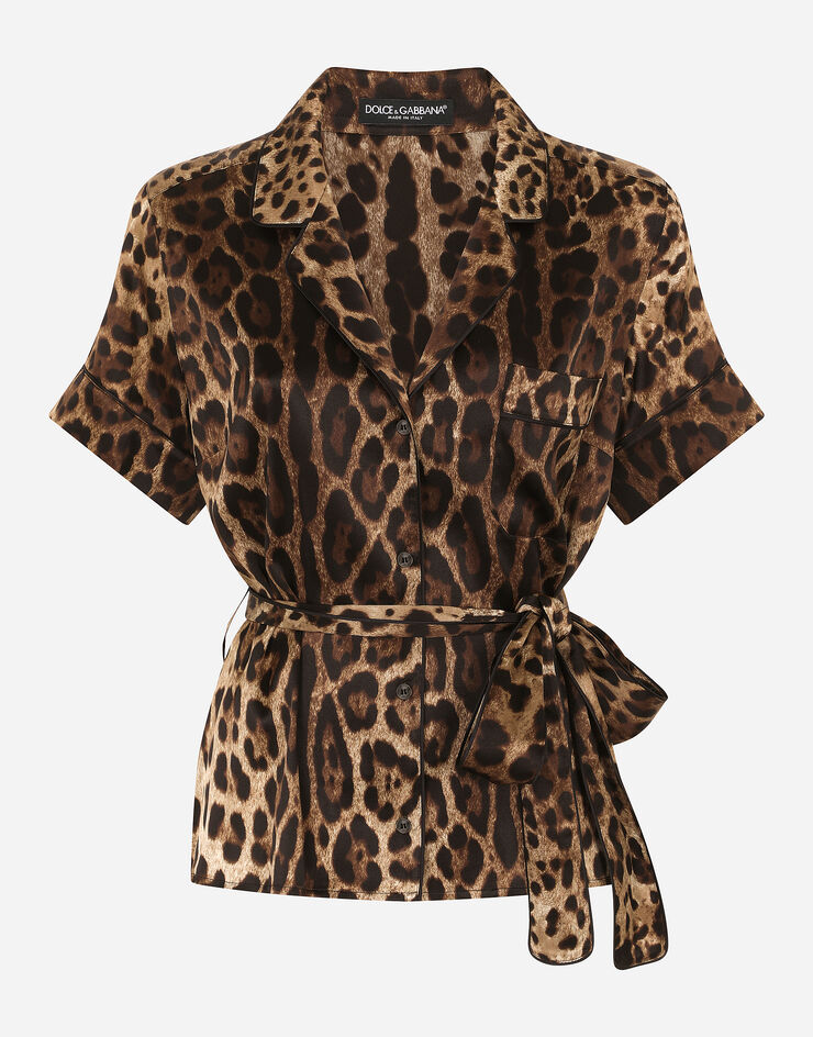 Dolce & Gabbana Bluse aus Seide mit Gürtel Animal-Print F5G67TFSAXY