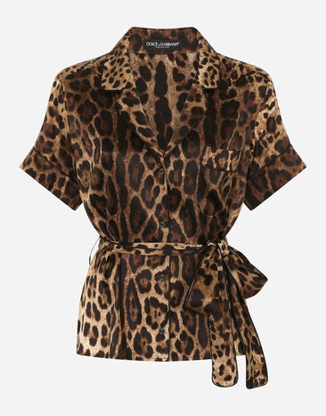 Dolce&Gabbana Belted silk shirt Animal Print F5N70TIS1MN