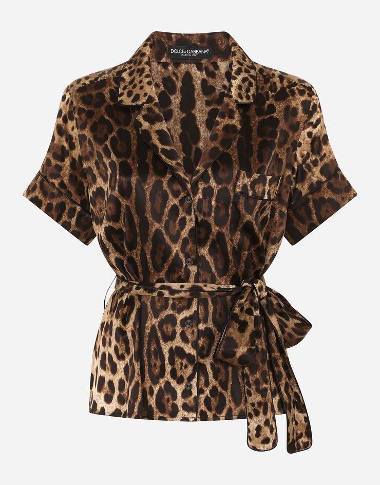 Dolce & Gabbana Chemise en soie avec ceinture Imprimé Animalier F5G67TFSAXY